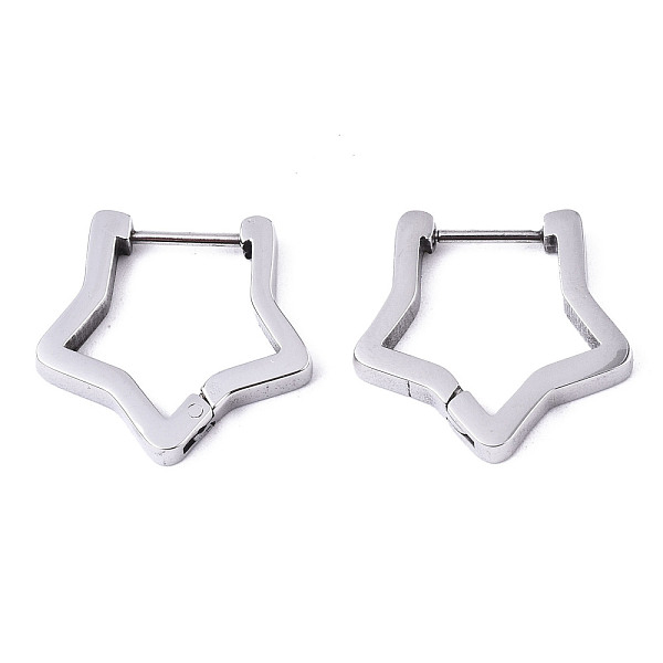 

PandaHall 304 Stainless Steel Huggie Hoop Earrings, Star, Stainless Steel Color, 18x18.5x2mm, Pin: 0.8mm 304 Stainless Steel Star