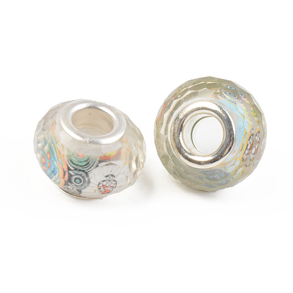 

PandaHall Resin European Beads, Large Hole Beads, with Silver Color Plated Brass Cores, Faceted, Rondelle, Colorful, 14x9mm, Hole: 5mm...