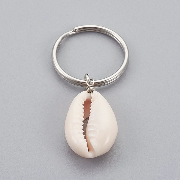 

PandaHall Cowrie Shell Keychain, with 316 Surgical Stainless Steel Keychain Clasps, Bisque, Stainless Steel Color, 55mm Shell Shell Shape..., Orange