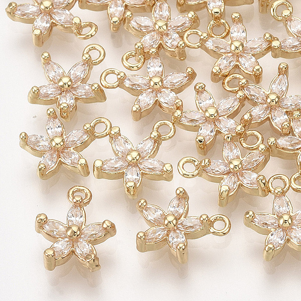 

PandaHall Brass Cubic Zirconia Charms, Flower, Clear, Real 18K Gold Plated, 9.5x8x3mm, Hole: 1mm Brass+Cubic Zirconia Flower Clear