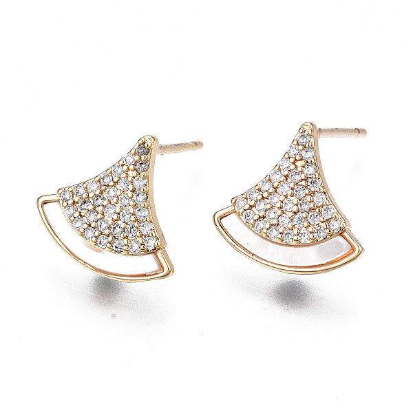 

PandaHall Brass Micro Pave Clear Cubic Zirconia Earring Findings, with Shell, Nickel Free, Fan, Real 18K Gold Plated, 11.5x12mm, Hole: 1mm...