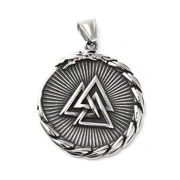 

PandaHall 304 Stainless Steel Manual Polishing Pendants, Flat Round with Valknut, Antique Silver, 43x38x4mm, Hole: 4x8.5mm 304 Stainless...