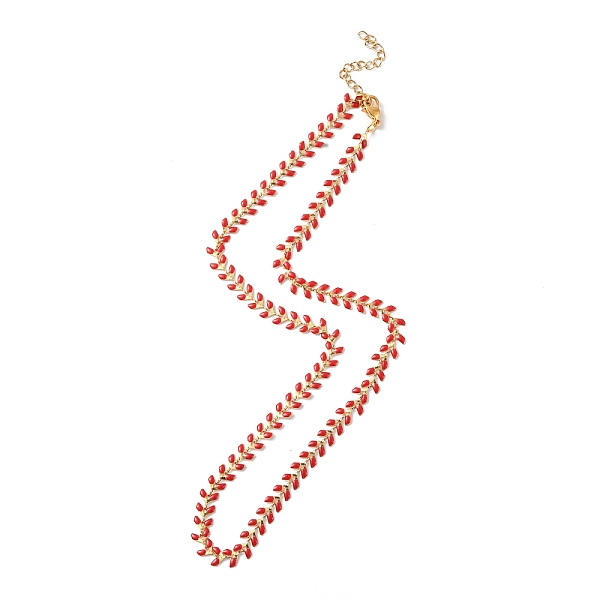 

PandaHall Enamel Ear of Wheat Link Chain Necklace, Vacuum Plating 304 Stainless Steel Jewelry for Women, Red, 17-1/2~17-5/8 inch...