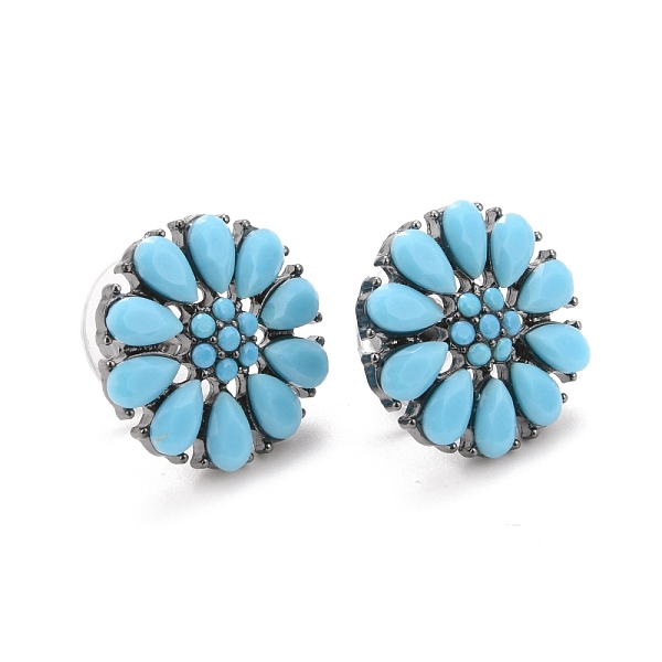 

PandaHall Bohemian Synthetic Turquoise Flower Stud Earrings, Alloy Jewelry for Women, Gunmetal, Turquoise, 16x3.5mm, Pin: 0.6mm. Synthetic..., Green