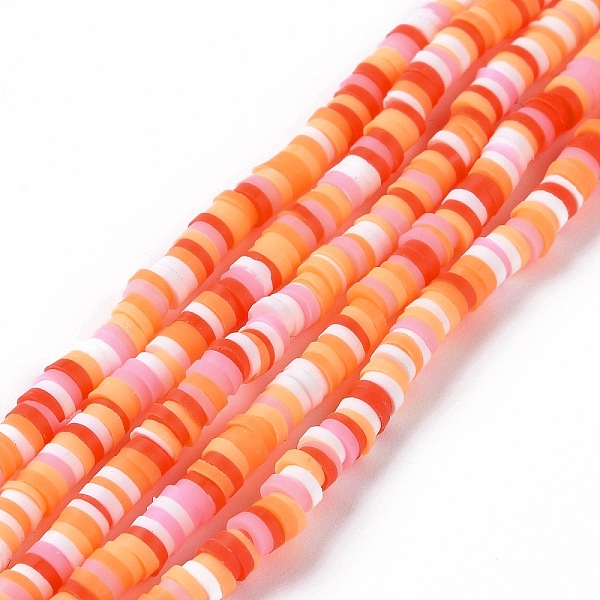 PandaHall Handmade Polymer Clay Beads Strands, for DIY Jewelry Crafts Supplies, Heishi Beads, Disc/Flat Round, Orange, 3x0.6~1.2mm, Hole...