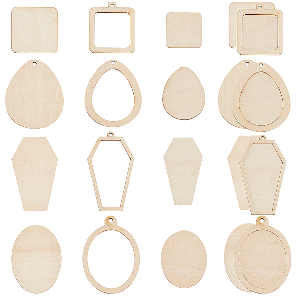 PandaHall PH 16pcs Wooden Embroidery Hoop with Cutouts 4 Styles Embroidery Hoop Pendants Wooden Stitch Hoop with Wood Pieces Mini Wooden...