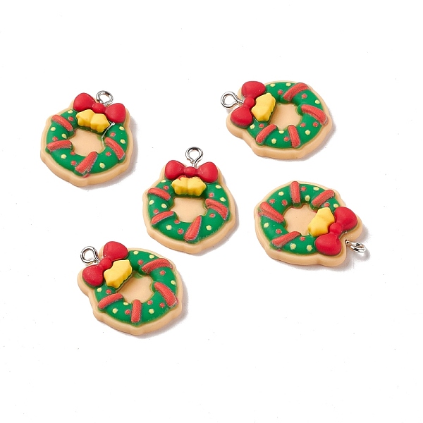 

PandaHall Christmas Theme Opaque Resin Pendants, with Platinum Tone Iron Findings, Christmas Wreath, Green, 26x21x6mm, Hole: 2mm Iron+Resin...
