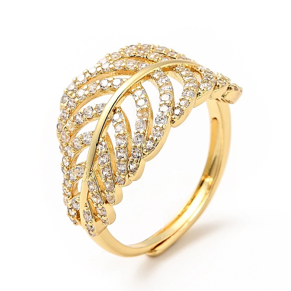 

PandaHall Clear Cubic Zirconia Leaf Adjustable Ring, Brass Jewelry for Women, Real 18K Gold Plated, US Size 6(16.5mm) Brass+Cubic Zirconia...