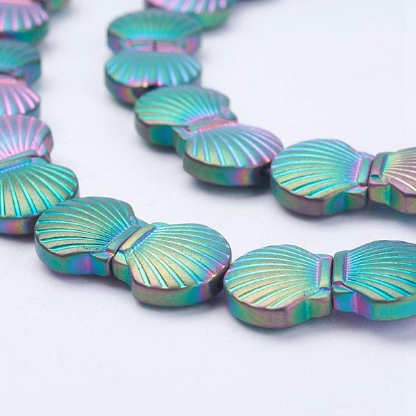 

PandaHall Electroplate Non-Magnetic Synthetic Hematite Beads Strands, Frosted, Shell, Multi-color Plated, 10x10.5x4mm, Hole: 1mm, about...
