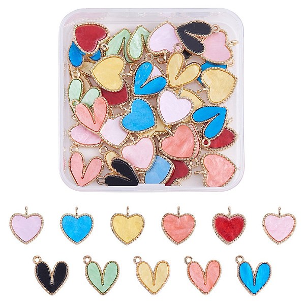 

PandaHall 44Pcs 11 Style Acrylic Pendants, with Light Gold Plated Alloy Findings, Heart, Mixed Color, 18.5x16x3mm and 18x16x3mm, 4pcs/style..., Multicolor