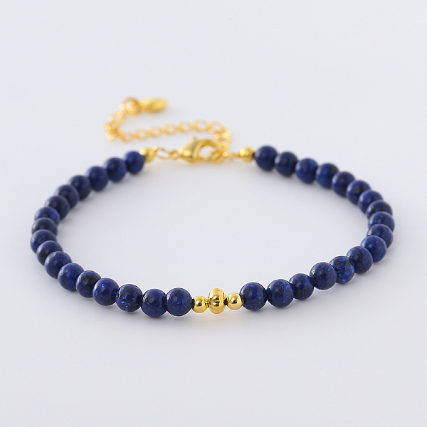 Synthetic Blue Goldstone Round Beaded Bracelet