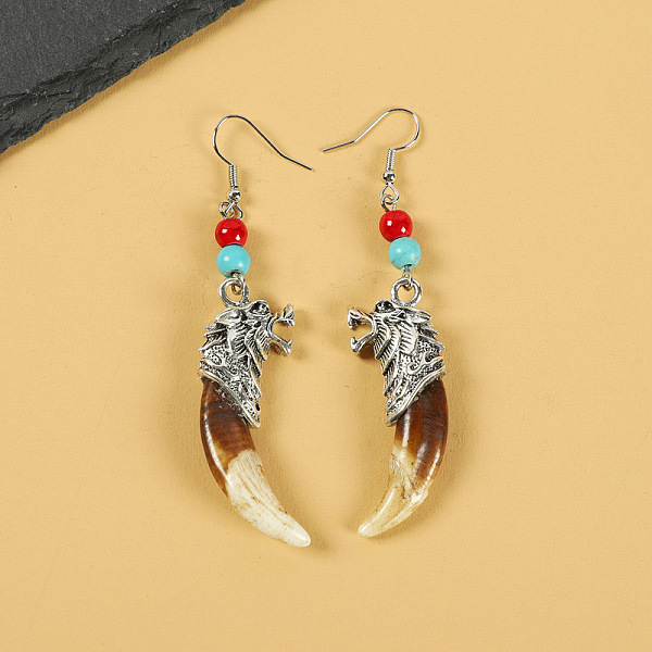 

PandaHall Natural Gemstone Wolf Tooth Shape Dangle Earrings with Real Tibetan Mastiff Dog Tooth Natural Gemstone Others