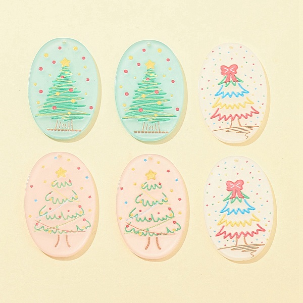 

PandaHall 6Pcs 3 Styles Printed Opaque Acrylic Pendants, for Christmas, Oval with Chriatmas Tree Charm, Mixed Color, 39.5x26x2mm, Hole..., Multicolor