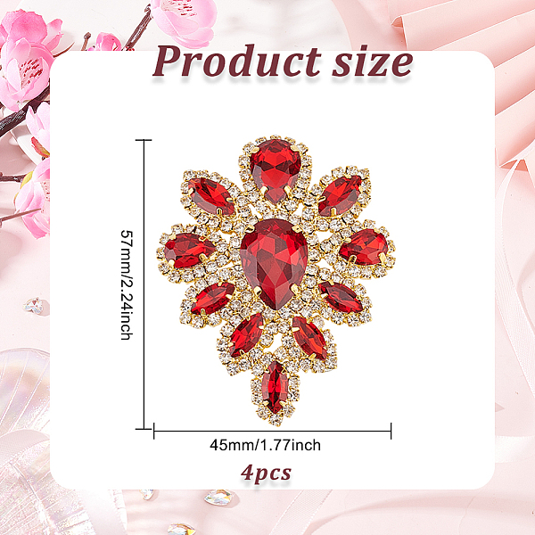 

PandaHall Teardrop Shape Alloy Rhinestone Appliques, for DIY Bridal Dress, Shoes, Siam, 57x45mm, 4pcs/box Rhinestone Teardrop Red