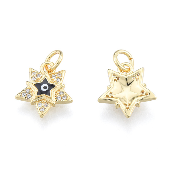 

PandaHall Brass Micro Pave Clear Cubic Zirconia Charms, with Enamel and Jump Rings, Real 18K Gold Plated, Nickel Free, Star with Evil Eye..., Black