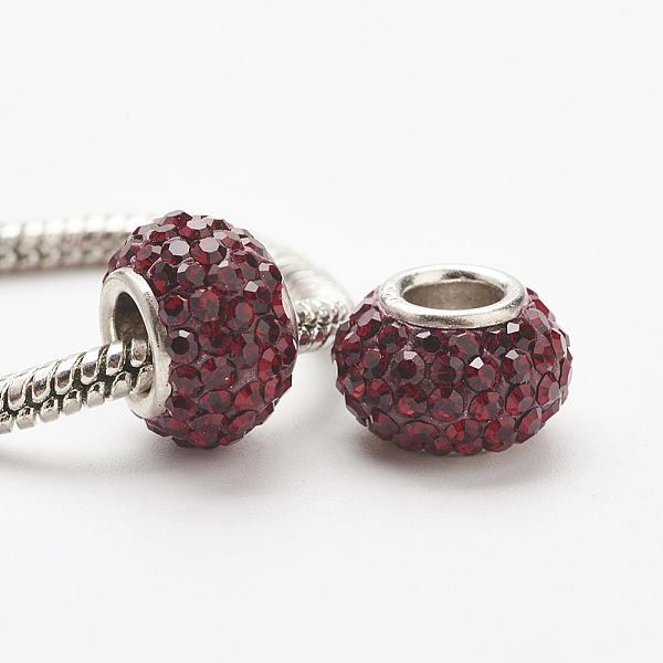 

PandaHall Austrian Crystal European Beads, Large Hole Beads, 925 Sterling Silver Core, Rondelle, 208_Siam, 11~12x7.5mm, Hole: 4.5mm Austrian..., Red