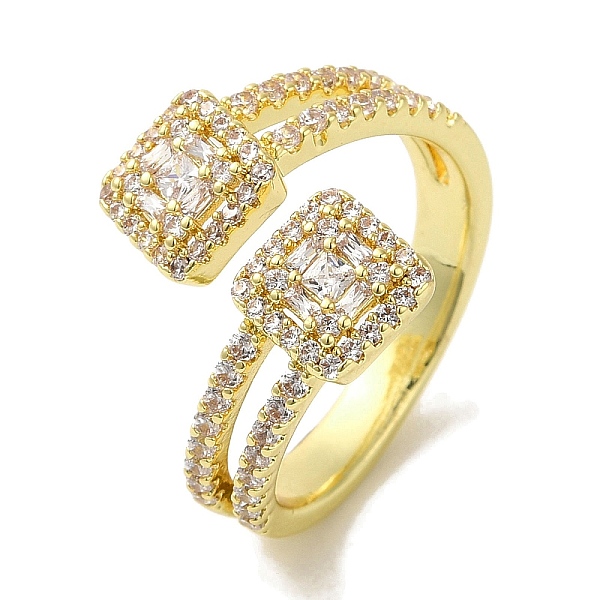 

PandaHall Rack Plating Brass Micro Pave Cubic Zirconia Cuff Rings, Long-Lasting Plated, Lead Free & Cadmium Free, Square, Real 18K Gold...