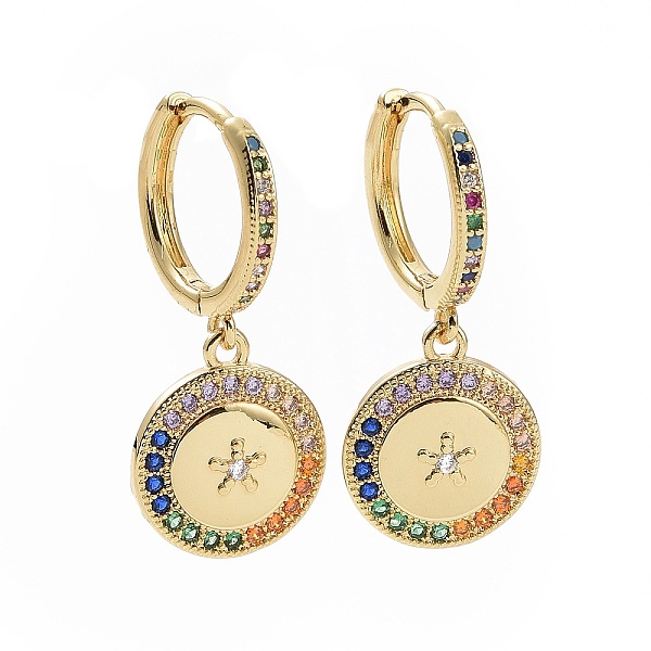 Colorful Cubic Zirconia Star Dangle Hoop Earrings