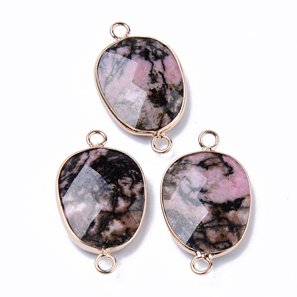 

PandaHall Natural Rhodonite Links Connectors, with Light Gold Plated Edge Brass Loops, Oval, Faceted, 30.5~31.5x17.5x5~6mm, Hole: 2mm...