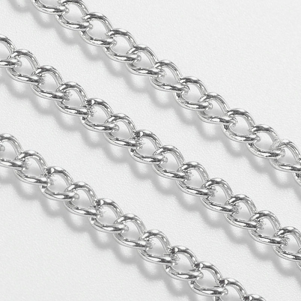 

PandaHall Iron Twisted Chains, Unwelded, Platinum Colorl, Size: Chains: about 3.7mm long, 2.5mm wide, 0.7mm thick Iron
