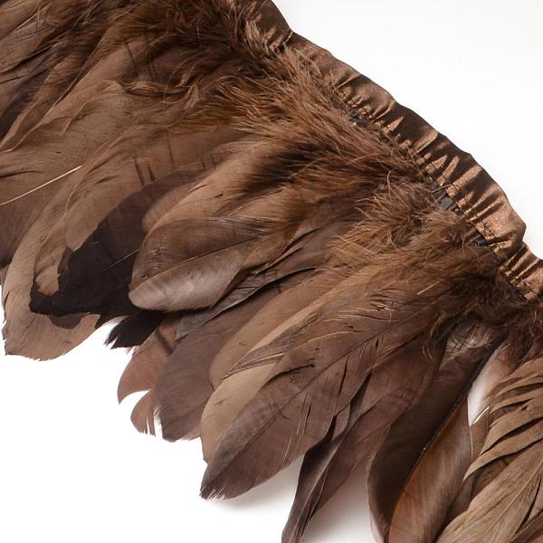 

PandaHall Fashion Goose Feather Cloth Strand Costume Accessories, Coconut Brown, 100~180x38~62mm, about 2m/bag Feather Feather Brown