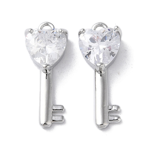

PandaHall Brass Micro Pave Cubic Zirconia Pendants, Heart Key, Platinum, 19x7.5x4.5mm, Hole: 1.4mm Brass+Cubic Zirconia Key Clear