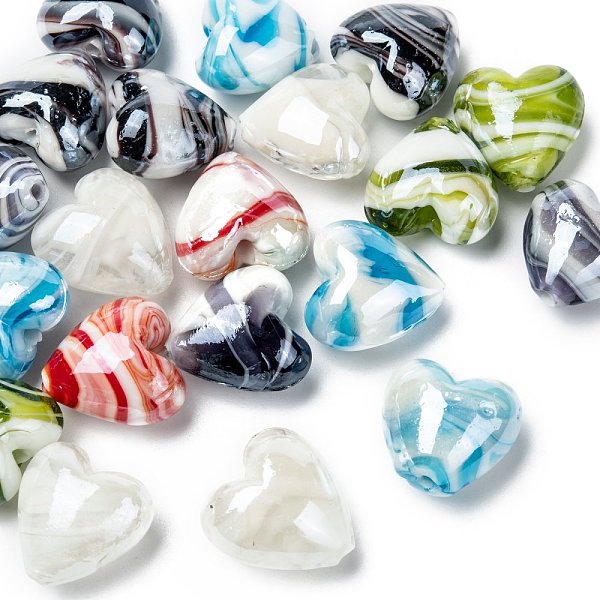 

PandaHall Handmade Lampwork Beads, Pearlized, Mixed Color, 20x20x13mm Lampwork Heart Multicolor