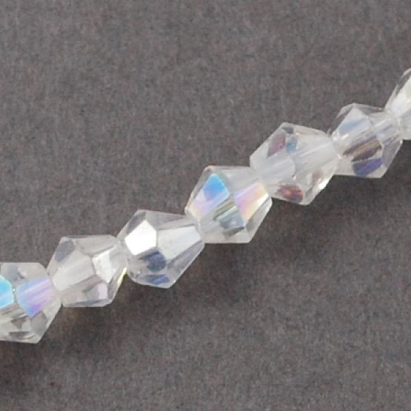 

PandaHall Glass Beads Strands, AB Color Plated, Faceted, Bicone, Clear AB, 2x3mm, Hole: 0.5mm, about 145~150pcs/strand, 41.5~42cm Glass..., White