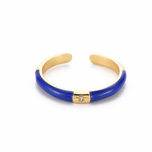 

PandaHall Brass Enamel Cuff Rings, Open Rings, with Clear Cubic Zirconia, Nickel Free, Golden, Blue, US Size 8(18.1mm) Brass+Cubic Zirconia...
