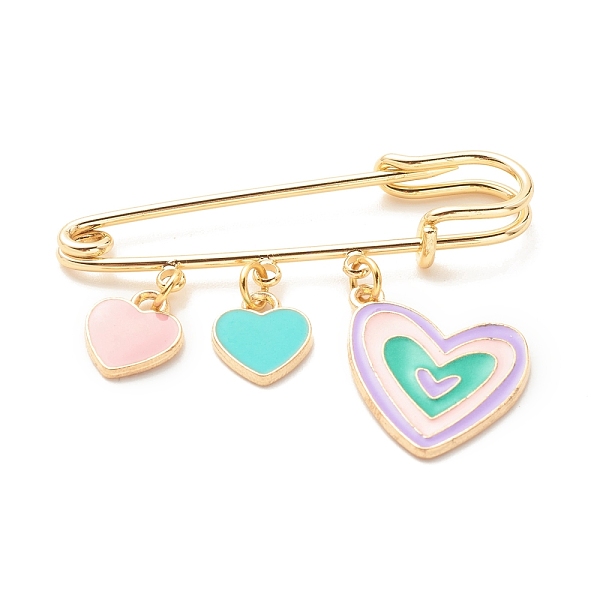 

PandaHall Triple Heart Charm Enamel Brooch, Safety Pin for Scarf Collar Dress, Colorful, 40x50mm Alloy+Enamel Heart