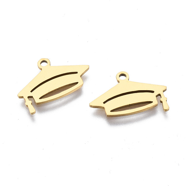 

PandaHall Ion Plating(IP) 201 Stainless Steel Pendants, Laser Cut, Hat, Golden, 11.5x16.5x1mm, Hole: 1.4mm 201 Stainless Steel Clothes