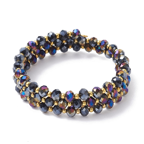 

PandaHall Glass Rondelle Beaded Wrap Style Bracelet, Triple Layer Bracelet, Black, Inner Diameter: 2-1/8 inch(5.4cm) Glass Rondelle Black