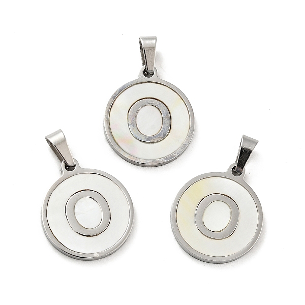 

PandaHall 304 Stainless Steel with White Shell Pendants, Stainless Steel Color, Flat Round with Letter Charm, Letter.O, 18x16x1.5mm, Hole...