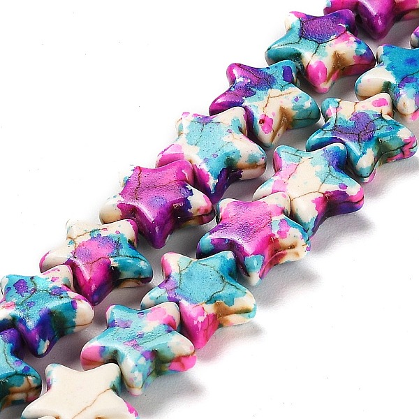 

PandaHall Synthetic Turquoise Beads Strands, Star, Dyed, Mixed Color, 11x12x4.5mm, Hole: 1.2mm, about 40pcs/strand, 15.43 inch(39.2cm)..., Multicolor