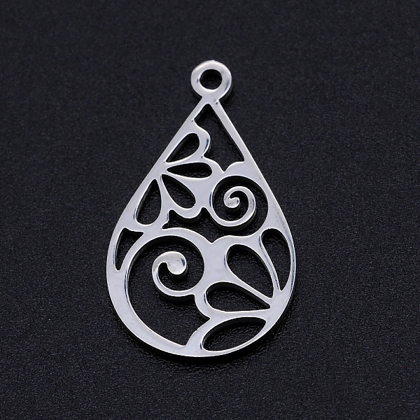 

PandaHall 201 Stainless Steel Pendants, Filigree Joiners Findings, Laser Cut, teardrop, with Flower, Stainless Steel Color, 22x13x1mm, Hole...
