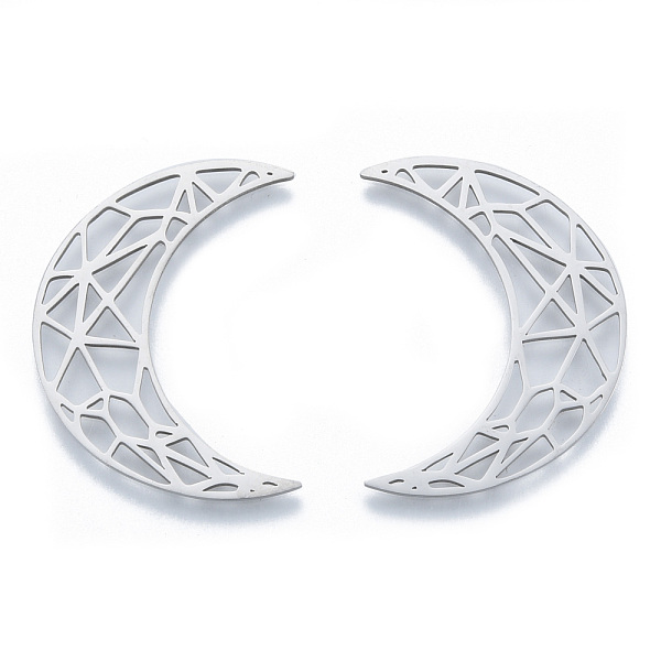 

PandaHall 201 Stainless Steel Filigree Joiners Links, Moon, Stainless Steel Color, 35x26x1mm 201 Stainless Steel Moon
