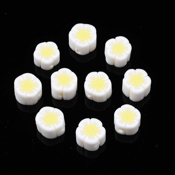 

PandaHall Handmade Polymer Clay Beads, Flower, Champagne Yellow, 7.5~9x7.5~10x4~5mm, Hole: 1.6mm Polymer Clay Flower