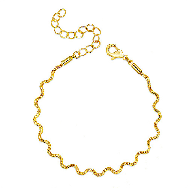 

PandaHall Brass Twist Wave Link Chain Bracelets for Women, Golden, 5-7/8 inch(15cm) Brass