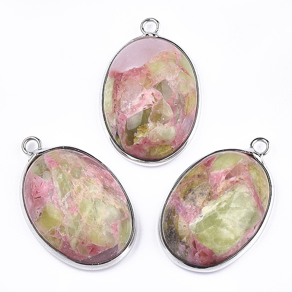 

PandaHall Assembled Peridot and Rose Quartz Pendants, with Brass Findings, Oval, Platinum, 31x20x8mm, Hole: 2mm Synthetic Gemstone Oval