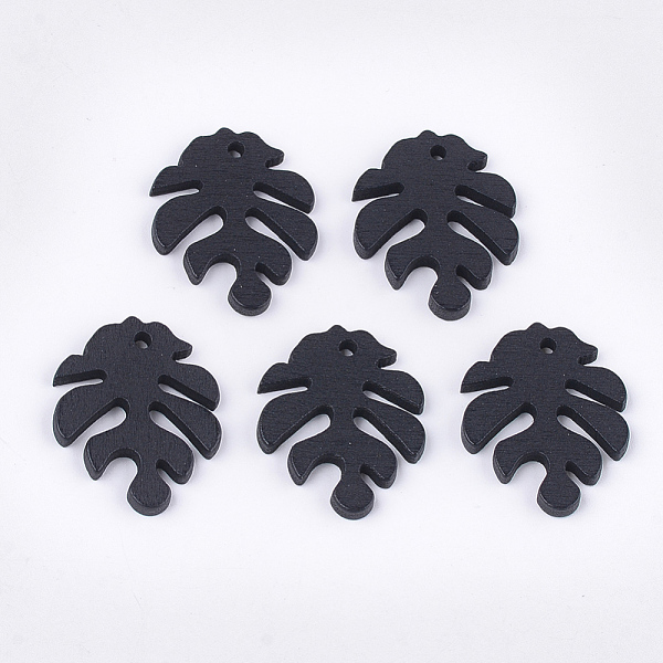 

PandaHall Painted Poplar Wood Pendants, Tropical Leaf Charms, Monstera Leaf, Black, 30x24x2.5~3mm, Hole: 1.5~2mm Wood Leaf Black