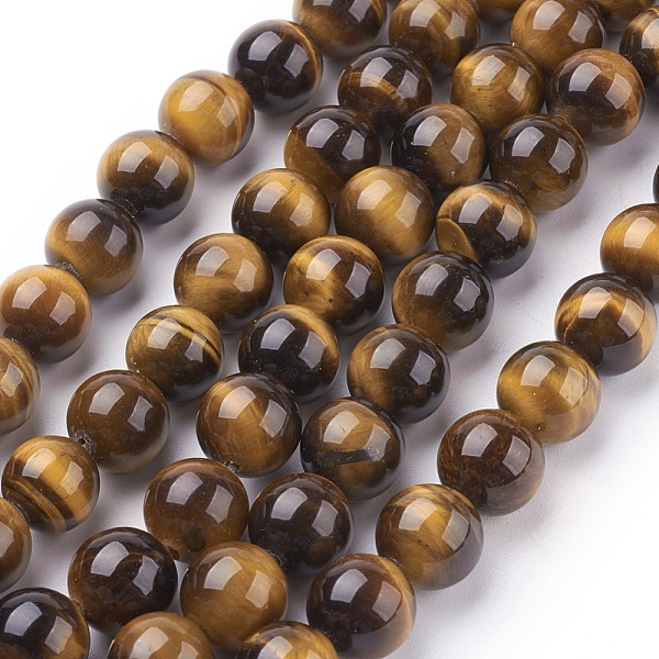 

PandaHall Natural Tiger Eye Beads Strands, Round, Goldenrod, 10mm, Hole: 1mm, about 19pcs/strand, 7.4 inch Tiger Eye Round Gold
