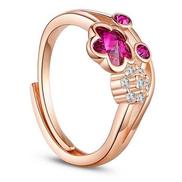 

PandaHall SHEGRACE Elegant Fashion 925 Sterling Silver Finger Ring, with Rose Red Cubic Zirconia Plum Blossoms, Rose Gold, Size 8, 18mm..., Pink