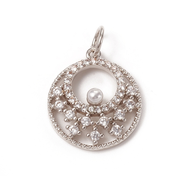 

PandaHall Brass Micro Pave Clear Cubic Zirconia Pendants, with Acrylic and Jump Rings, Long-Lasting Plated, Flat Round, Platinum...