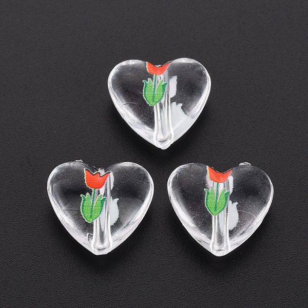 

PandaHall Transparent Printed Acrylic Beads, Heart with Flower, Red, 14x15x6.5mm, Hole: 1.8mm Acrylic Heart Red