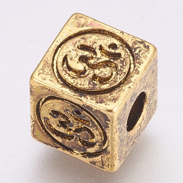 

PandaHall Brass Beads, Cube with Om Symbol, Antique Golden, 8x8x8mm, Hole: 3mm Brass Cube