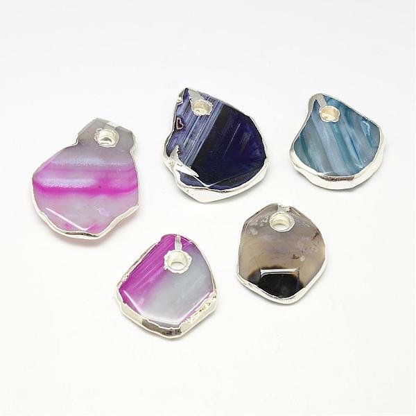 

PandaHall Plated Natural Striped Agate/Banded Agate Pendants, Dyed, Nuggets, 35~50x29~37x7~8mm, Hole: 5~6mm Banded Agate Nuggets