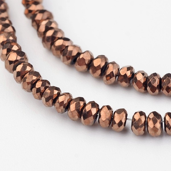 

PandaHall Electroplate Glass Beads Strands, Faceted Rondelle, Copper Plated, 3x2mm, Hole: 1mm, about 170pcs/strand, 15 inch Glass Rondelle