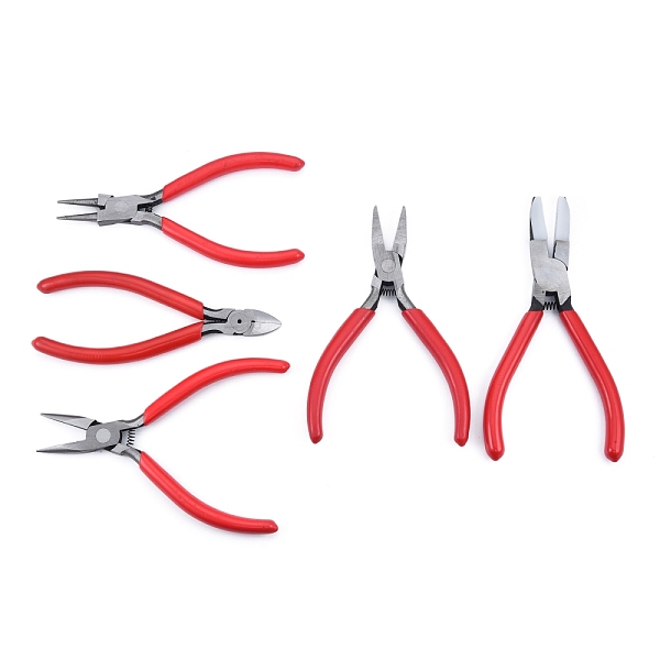 

PandaHall 55# Steel Pliers Set, with Plastic Handles, including Flat Nose Plier, Side Cutter Pliers, Round Nose Plier, Needle Nose Plier..., Red