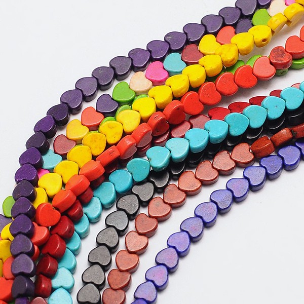 

PandaHall Dyed Synthetical Turquoise Heart Bead Strand, Mixed Color, 5x6x3mm, Hole: 1mm, about 79pcs/strand, 15.7 inch Synthetic Turquoise..., Multicolor