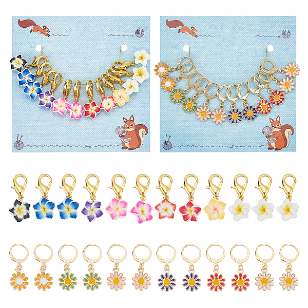 

PandaHall 24 Pcs 2 Sets Flower and Sunflower Stitch Markers, Alloy Enamel Stitch Markers Removable Lobster Clasp/Leverback Hook Locking..., Multicolor
